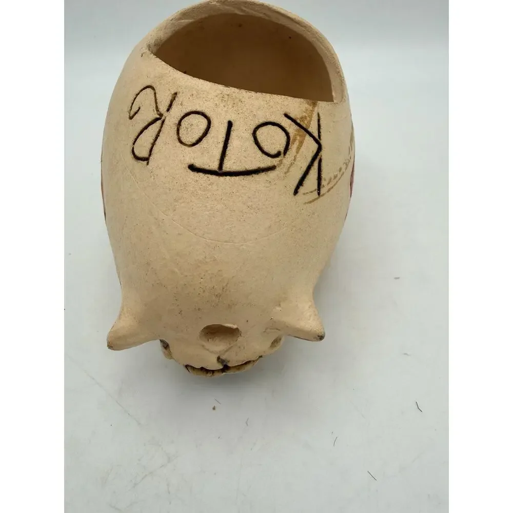 Folk Art Handmade Cat Shaped Ceramic Candle Holder Luminary Decor Votive